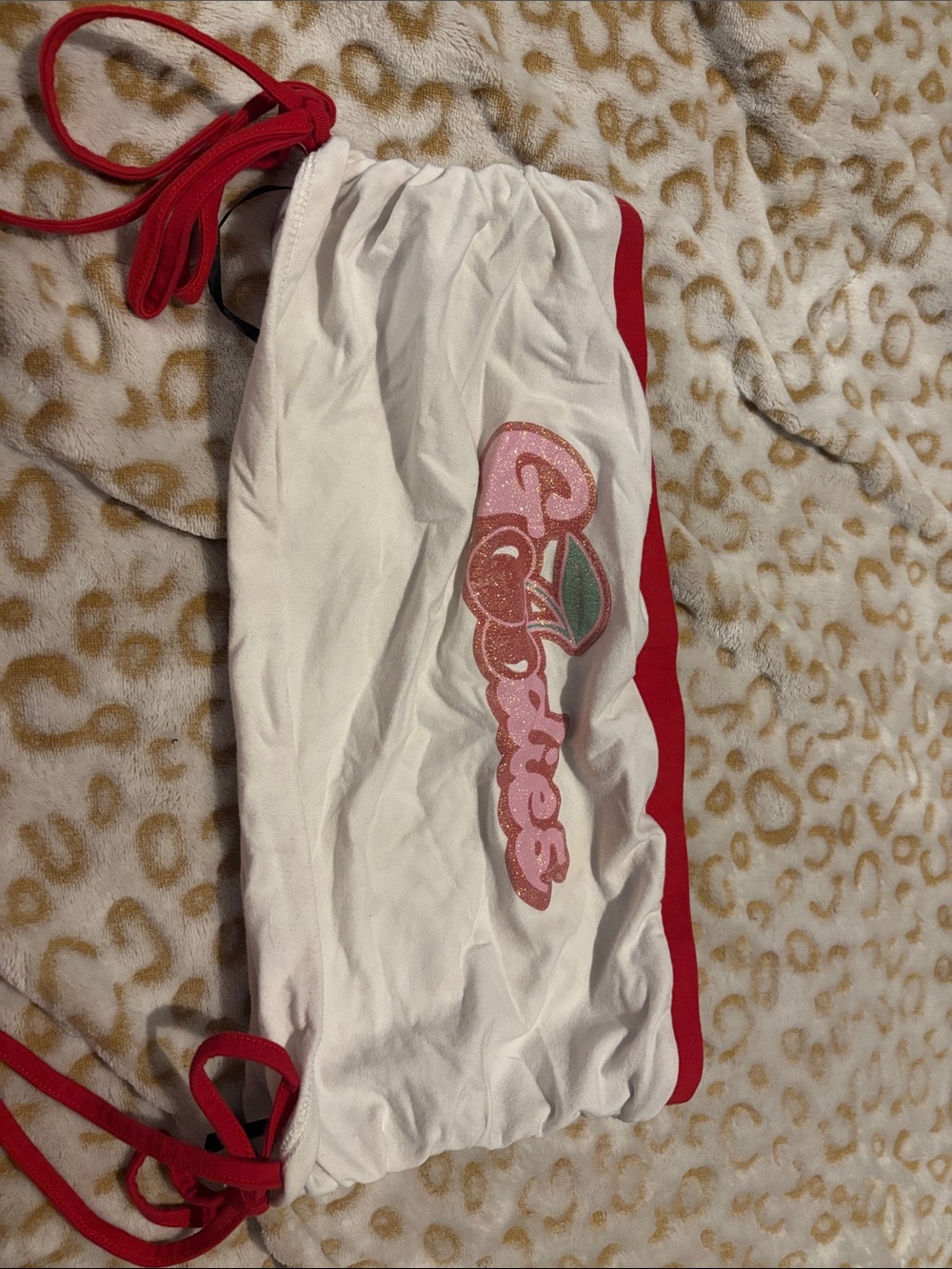Forever 21 White and Red Crop Top with Cherry Applique